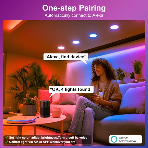 ASIASN-Smart Recessed Lighting 6 Inch RGBCW Color Changing 16W LED Downlights with Junction Box,1350 Lumen Canless Wafer Recessed Ceiling Lights Work with Alexa,Music Sync,DIY Scenes,Timer,23 Modes,1