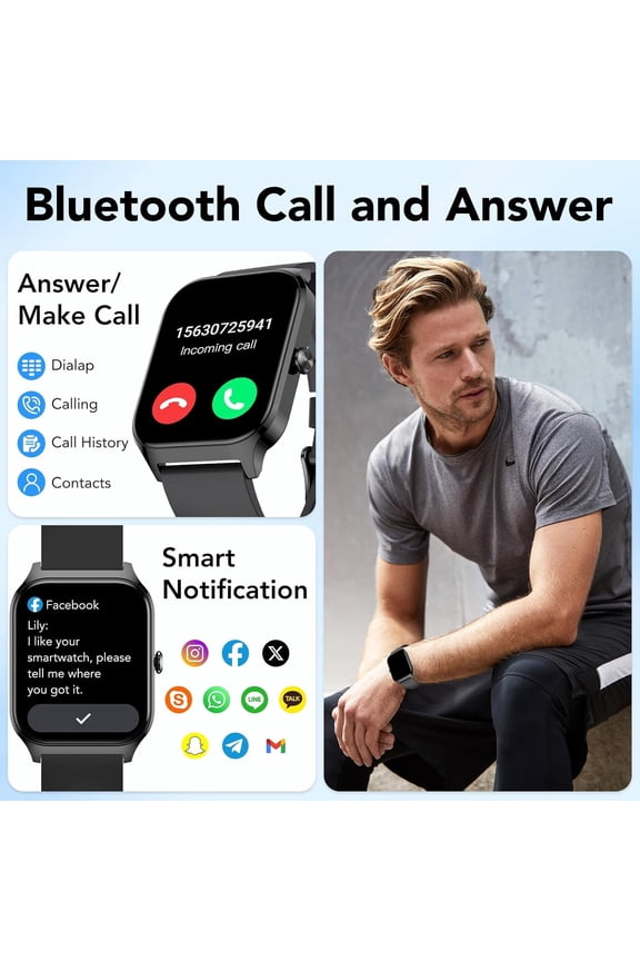-Smart Watch for Men Women, 1.85" HD Fitness Tracker with Bluetooth Calls/AI Voice Control, IP68 Waterproof, 115+Sports Modes, 24/7 Heart Rate/Sleep Fitness Watch Compatible with iOS/Android, B
