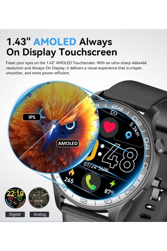 -Smart Watch for Women Men, 1.43" Amoled Step Tracker Pedometer for iPhone iOS Android, IP68 Waterproof Activity Fitness Tracker (Answer/Make Call) with 112 Sport Modes, Calories Sleep Monitor