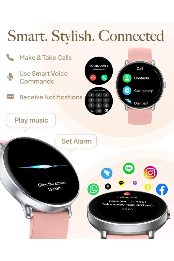 -Smart Watch for Women Men, for Android iOS with Sleep & Calorie Monitor, Pedometer Fitness Tracker, Bluetooth Call, IP68 Waterproof, 112+ Sport Modes Round Face Smartwatch (Modern, Baroque Pin