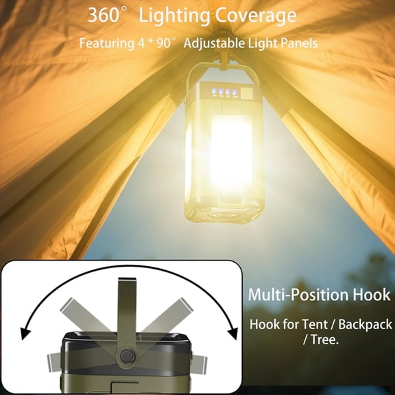 ASIASN-Solar LED Camping Lantern Portable IPX4 Waterproof Camping Lamp Rechargeable with 2000mAh Solar Charging & LED Power Indicator Lantern with 6 Modes Portable Flashlight Tent Lights for Camping