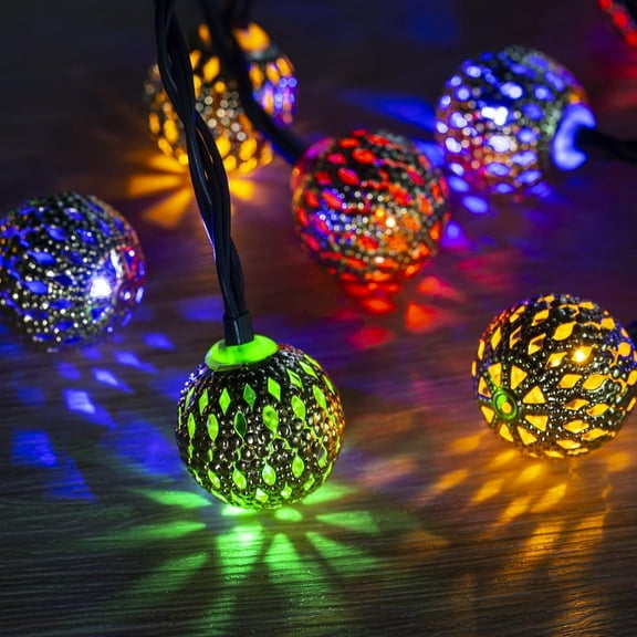 ASIASN-Solar Moroccan String Lights Outdoor 60 LED 36 Ft Globe Fairy Lights with 8 Lighting Modes, Waterproof Solar Powered String Lights for Garden Yard Gazebos Camping Party (Multicolor)