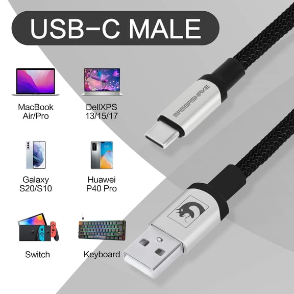 ASIASN-Spiral Type-C to USB A Gaming Mechanical Keyboard Cable, Detachable Metal Aviator Fiber Braided Cable for Gaming Keyboards/Tablets/Smartphones (Black)