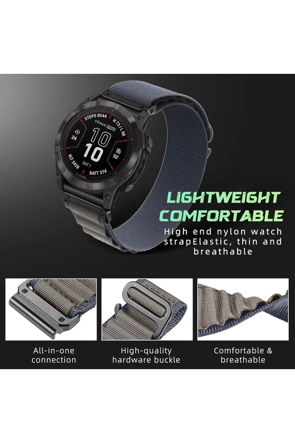 -Sport Nylon Band for Garmin Fenix 8 Pro 47mm 51mm/Tactix 8/Quatix8/Enduro 3/Fenix E/Epix 2/Marq Series/Approach S62 S60 Strap Comfor Tough Replacement Bands with G-hook (QuickFit 22mm/26mm)