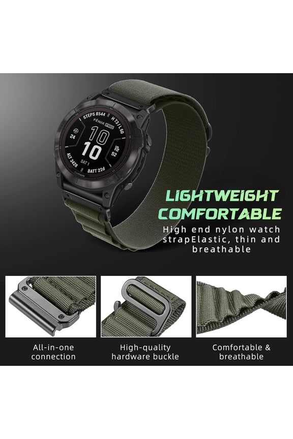 -Sport Nylon Band for Garmin Fenix 8 Pro 47mm 51mm/Tactix 8/Quatix8/Enduro 3/Fenix E/Epix 2/Marq Series/Approach S62 S60 Strap Comfor Tough Replacement Bands with G-hook (QuickFit 22mm/26mm)