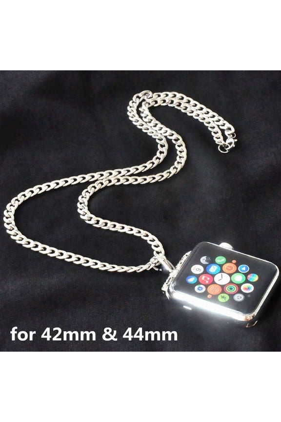 -Stainless Steel Chain Necklace Smartwatch Band 42mm Series 3 2 1 / 44mm Series 4 New Polished Silver Metal Curb Cuban Strap Rope Neckband Replacement Accessories Wearable Technology Women Men