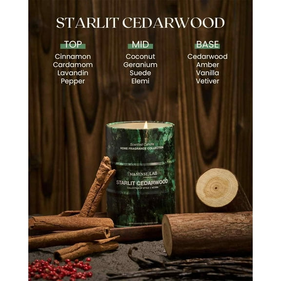 ASIASN-Star lit Cedarwood Scented Candles Natural Non Toxic, Aromatherapy Candle for Stress Relief Meditation Relaxing, Housewarming Gifts for Women Men, 11.3oz 70 Hour Long Burning