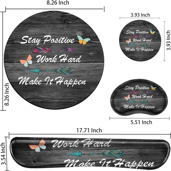 ASIASN-Stay Positive Mouse Pad with Wrist Support Inspirational Mousepad Memory Foam Keyboard Wrist Rest Ergonomic Mouse Mat Work Hard and Make It Happen Carpal Tunnel Typing Pain Relief Non-Slip Bas