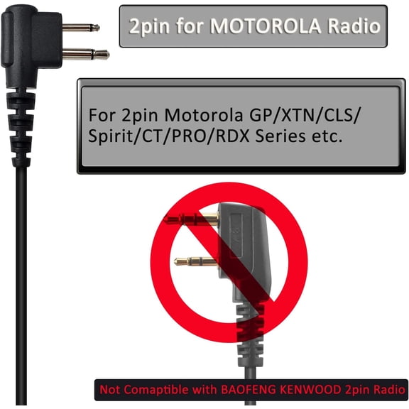 ASIASN-Surveillance 1 Wire Headset Acoustic Tube Earpiece W/Ear Tip and Medium Silicon Earmold for CP200 PR400 RDM2070D CLS RDX RDU and Motorola 2-PIN Walkie Talkie Radios