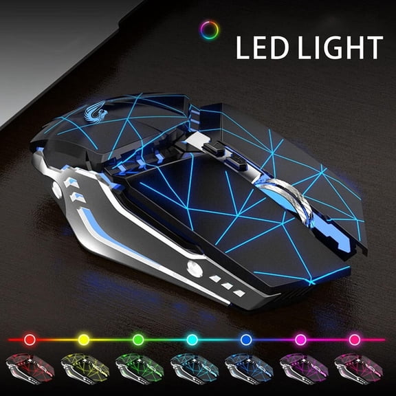 ASIASN-T12 Wireless Gaming Mouse Rechargeable, 2.4G Silent Optical Wireless Computer Mice with Changeable LED Light for Laptop PC, 7 Buttons, 3 Adjustable DPI (Starry Black)