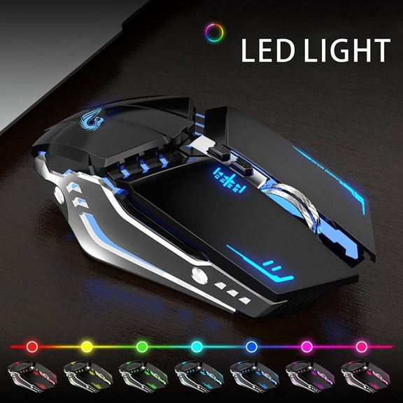 ASIASN-T12 Wireless Gaming Mouse Rechargeable, 2.4G Silent Optical Wireless Computer Mice with Changeable LED Light for Laptop PC, 7 Buttons (Black)