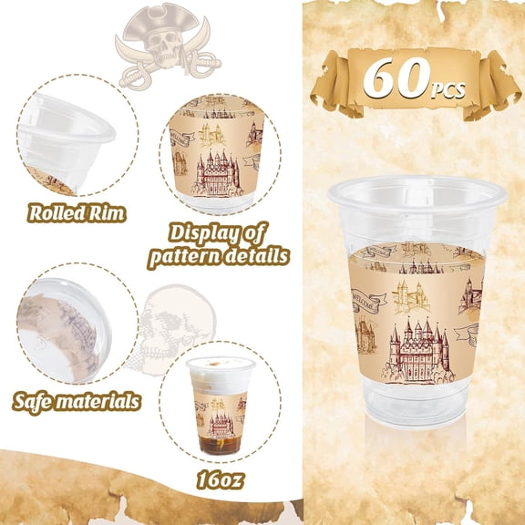 ASIASN-TEASlK 60 Pieces 16oz Magic Wizard Party Cups Disposable Magic Cups Plastic Drinking Cups for Halloween Party Birthday Vintage Castle Party Decoration(Castle)