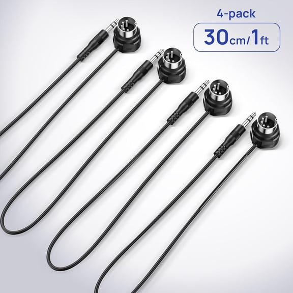 ASIASN-TRS MIDI Cable 4-Pack - Straight TRS Type A (3.5mm - 1/8) to Angled 5-pin DIN, 1FT / 30CM - Perfect for Compact Spaces and patching