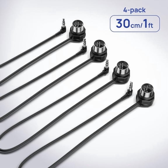 ASIASN-TRS MIDI Cable 4-Pack - TRS Type A (3.5mm - 1/8) to 5-pin DIN, 1FT / 30CM, Low-Profile - Right Angle Ultra-Thin Plugs for Compact Spaces - Ideal for Synths & Pedalboards