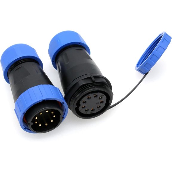 ASIASN-TY28 9-Pin Screw Crimping Waterproof Aviation Plug Panel Mount Blue Connector for 14-Gauge Wire Compatible with Devices with 9-Pin Connectors