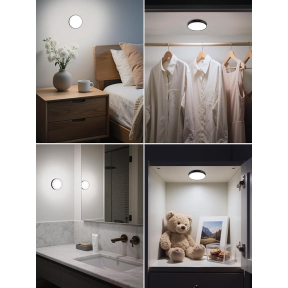 ASIASN-Tap Light Rechargeable, 6000K Dimmable Touch Light Buit-in 1000mAh Large Battery, Stick on Closet Light, Portable LED Puck Night Lights for Cabinet, Wardrobe, Counter, Kitchen, Bedroom (2 Pack