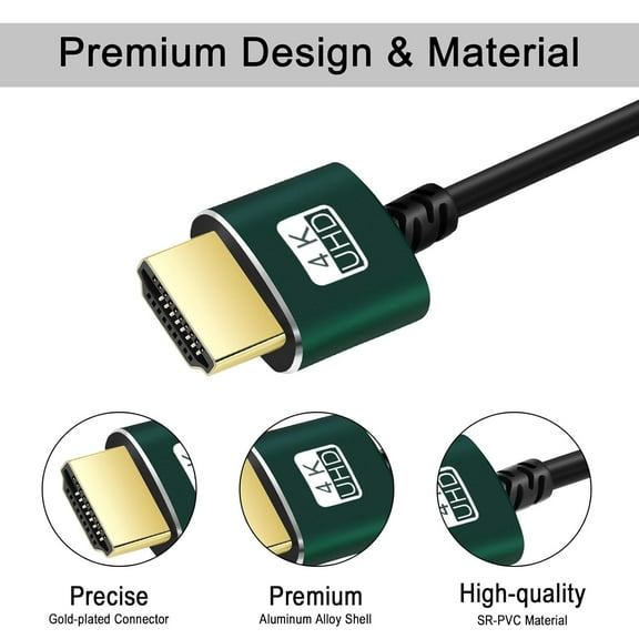 ASIASN-Thin HDMI to HDMI Cable 10FT 2 Pack, Ultra Slim & Flexible HDMI Cord Supports High Speed 4K@60Hz 18gbps 2160p 1080p