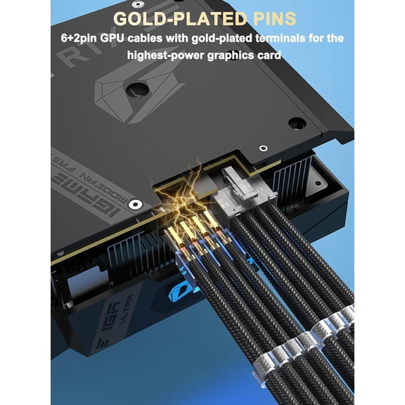 ASIASN-Transparent Connector PSU Cable Extension Kit Customed PC Power Supply Extend Mod 16AWG with 24 Pin ATX 1/8 Pin EPS 1/ Gold-Plated 8Pin Pcie 2,Soft Nylon Braided Black