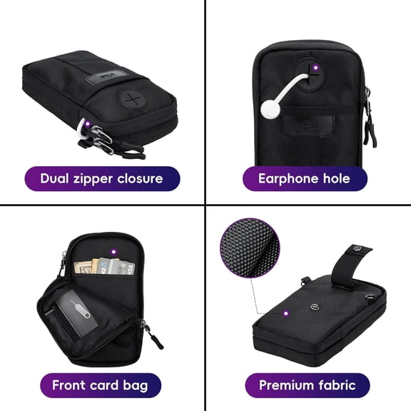 ASIASN-Travel Cell Phone Pouch Belt Pouch, Dual Phone Holster Crossbody Bag with Shoulder Strap for iPhone 15 14 Pro Max Case Holder with Neck Lanyard Smartphone Walking Passport Wallet