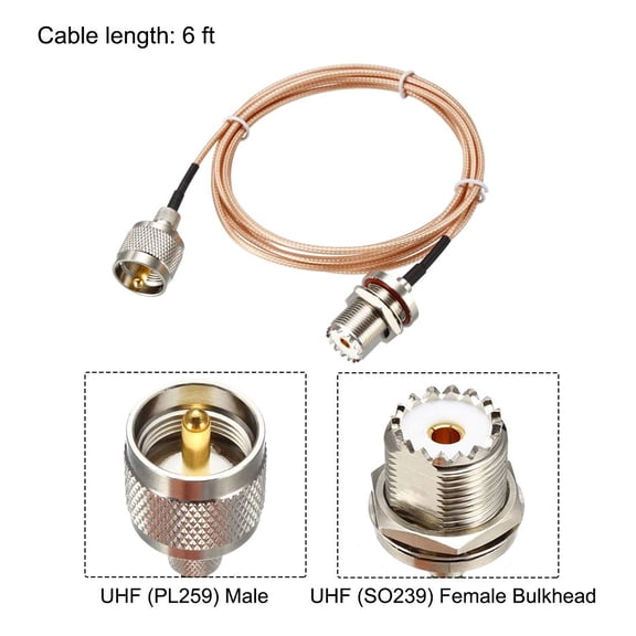 ASIASN-UHF PL-259 Male to UHF SO-239 Female Bulkhead RG316 Coax Cable 6-feet