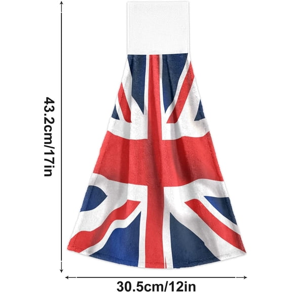 ASIASN-UK England Flag Union Jack Hanging Hand Towels 2 Pack for Kitchen Bathroom, Soft Absorbent Coral Fleece Tie Towel Thick Microfiber Dish Towel Washcloth Machine Washable with Loop