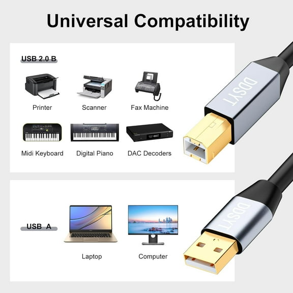 ASIASN-USB 2.0 Printer Cable 50 ft - High Speed Active A to B Cord for Printers, Scanners, Fax Machines
