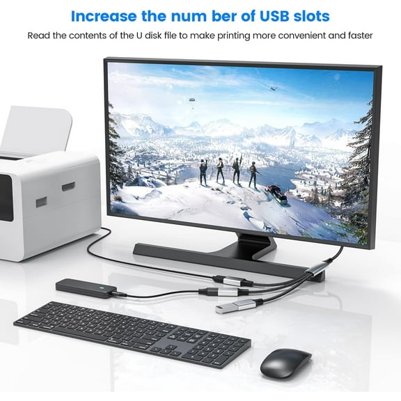 ASIASN-USB 3 Port Splitter Cable, USB Type B Splitter 1 Male to 3 Female USB 2.0 Adapter Power Cord Extension Hub for Charging/Data Transfer/Laptop/Mac