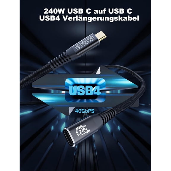 ASIASN-USB 4 Type-c Male to Female Extension Cable Ultra HD 8K@60Hz 240W Charging 40Gbps Data Transfer Compatible with External SSD eGPU USB4 Extension Cable 1.65Ft, Thunderbolt 3 & 4
