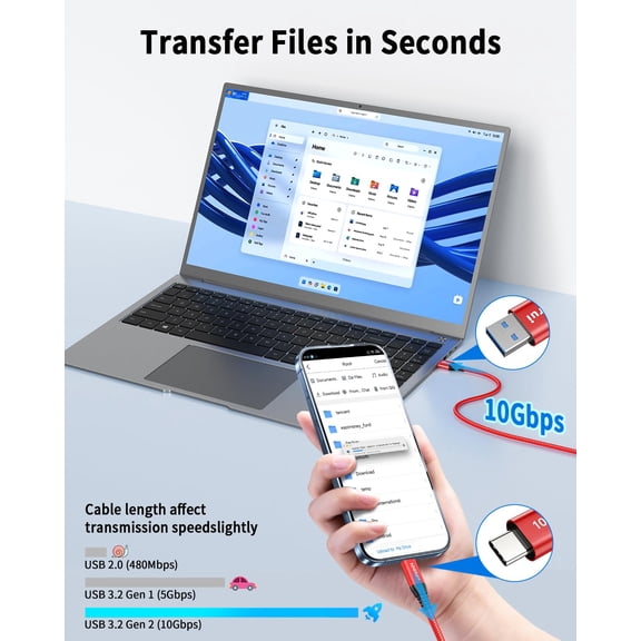 ASIASN-USB-C Cable 10Gbps Data Transfer [2Pack, 6ft], Braided USB 3.2 Gen 2 USB A to Type C Charger Cord 3.1A Fast Charging for iPhone 16/15 Pro Max Car Play, Samsung Galaxy S24/S23/S22 Android Auto