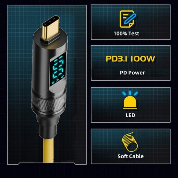 ASIASN-USB C Digital Display Cable, USB C Male to Male 20Gbps 8K@60Hz Data Transfer PD 100W Fast Charging Power Meter Tester Cable Adapter 6.56FT/2.0M
