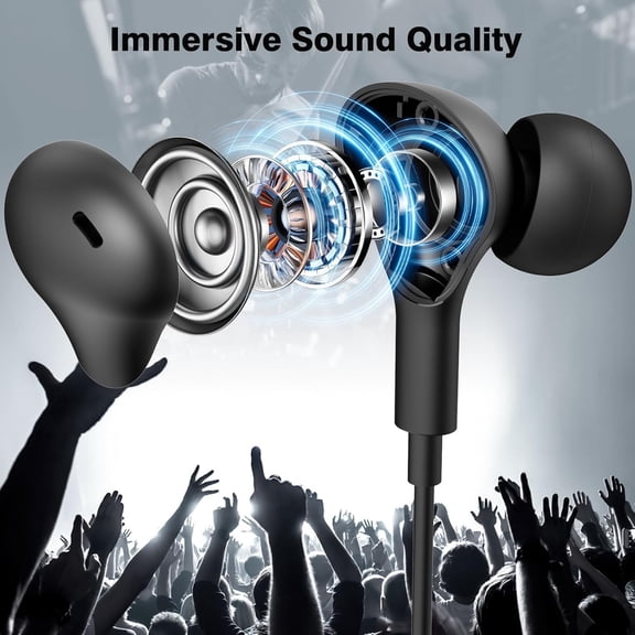 ASIASN-USB C Headphones Magnetic Wired Earbuds Noise Canceling Right Angle Type C in-Ear Earphones with Mic Volume Control Stereo Bass for iPhone 17 16 15/iPad Pro/Samsung/Google Pixel/OnePlus, Black