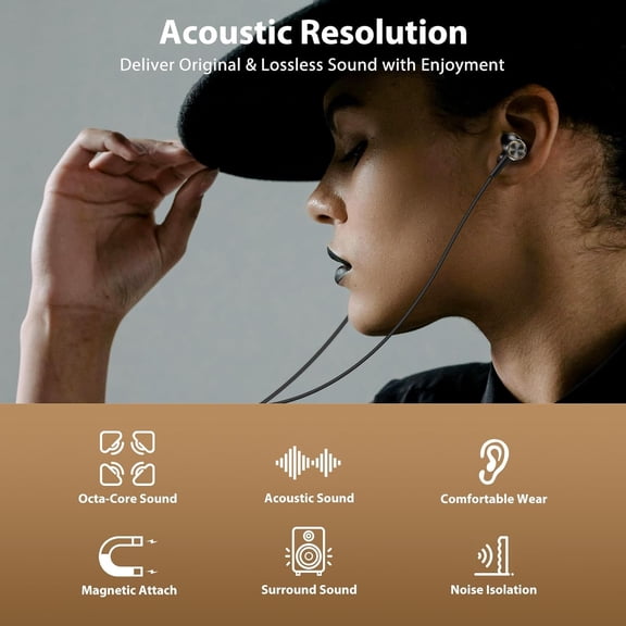 ASIASN-USB C Headphones for iPhone 17 16 15 Type C Wired Earbuds with Mic in Ear Magnetic Snap S M L Ear Tips Stereo Corded Earphone for Samsung Galaxy S25 S24 iPad Pro Pixel 10 9 Black & Gold