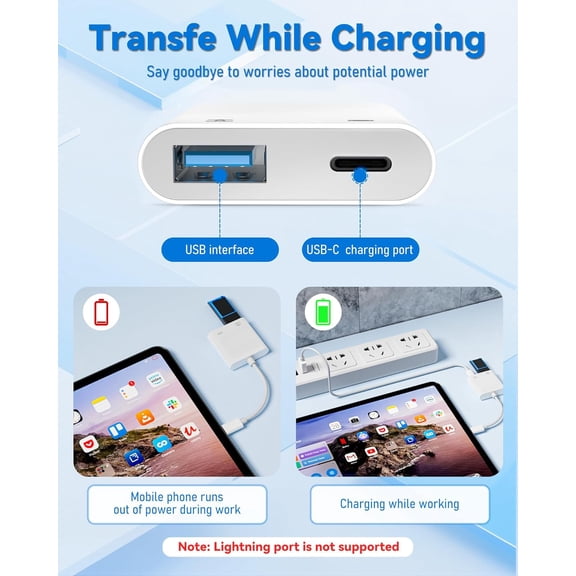 ASIASN-USB C to USB Camera Adapter with 30W PD Charging Port, OTG Cable Compatible with for iPhone 17/16/15 iPad Android Phone Tablet, USB 3.0 Female for Flash Drives, Keyboards, Mice, and More