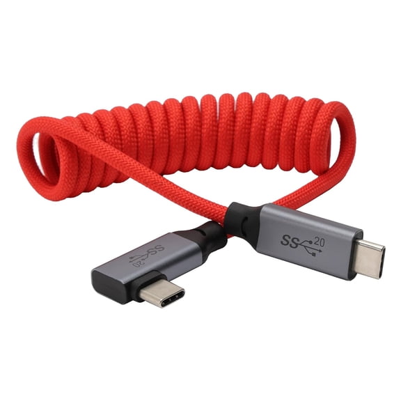 ASIASN-USB-C to USB Type C 20Gbps PD 100W 4K60 Data Power Video Cable for iPhone 15 16 17, R5C R6ii A7C FX30 A1 BMPCC ZCAM Camera, Samsung SSD Laptop Monitor, Right Angle Red Braided Coiled 30cm