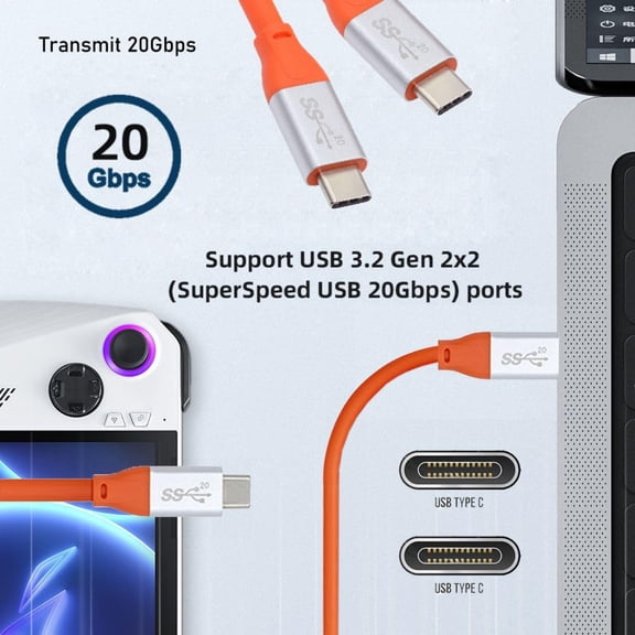 ASIASN-USB C to C Cable USB 3.2 Gen 2x2 20Gbps PD 100W 8K@60Hz Data Transfer Fast Charging Ultra Soft High Flex Extension Cable 0.5M