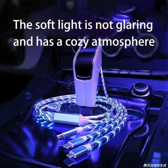 ASIASN-USB Cable PD Fast Charger Lighted Up (USB 3IN1 Blue),Phone Data Cable, Flowing Light Charging Cable, 39-inch, TPE Material, Compatible with Almost All Phones, Tablets, and Headphones.