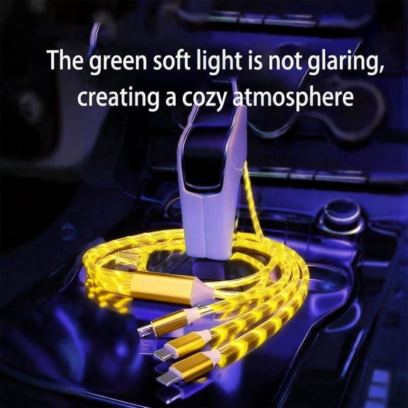 ASIASN-USB Cable PD Fast Charger Lighted Up (USB 3IN1 Yellow),Phone Data Cable, Flowing Light Charging Cable, 39-inch, TPE Material, Compatible with Almost All Phones, Tablets, and Headphones.