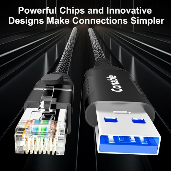 ASIASN-USB to Ethernet Cable 15 FT, USB 3.0 Type A to RJ45 Cable, USB to Network Internet LAN Adapter, Gigabit, Directly Connected, Aluminum, Braided, Compatible with Laptop, PC, Switch and More