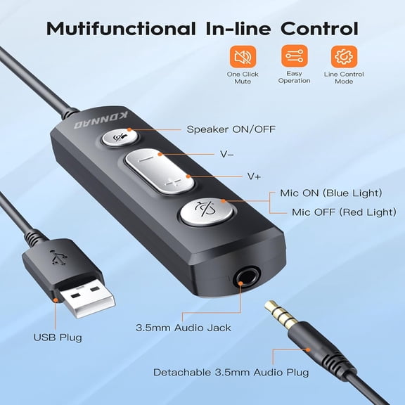 ASIASN-USB Headset with Microphone, 3.5mm Wired Computer Headsets with Noise Cancelling Microphone, Stereo Headphones with MIC for PC, in Line Controls, Work Headset for Skype Zoom Tablet Laptop