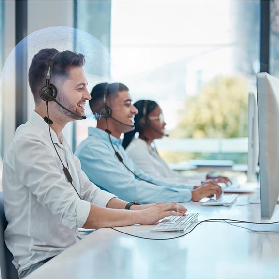 ASIASN-USB Headset with Microphone for PC One Ear, Headset with Mic, Noise Cancelling Volume Control, 63.6 Inches, Wired, for Home Office Call Center Online Class Skype Zoom (with a Type C Adapter)