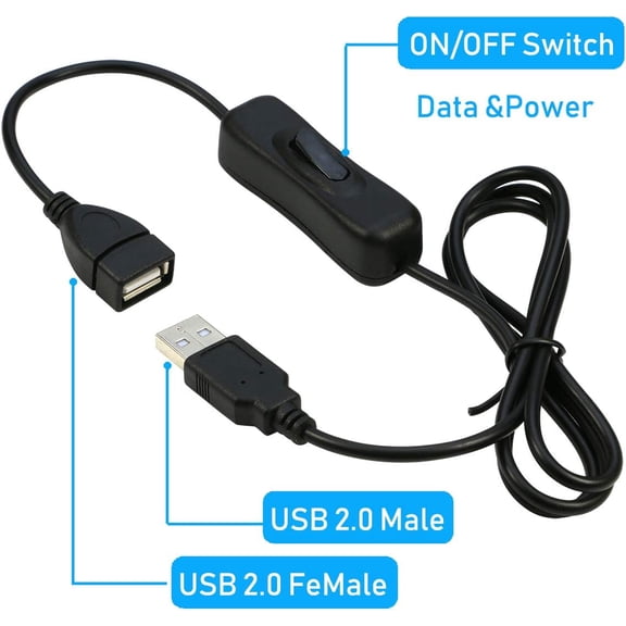 ASIASN-USB ON/Off Switch Cable [3M, 2-Pack], USB 2.0 Male to Female Extension Cable with Switch Support (Data and Power) for USB Headset, LED Strips