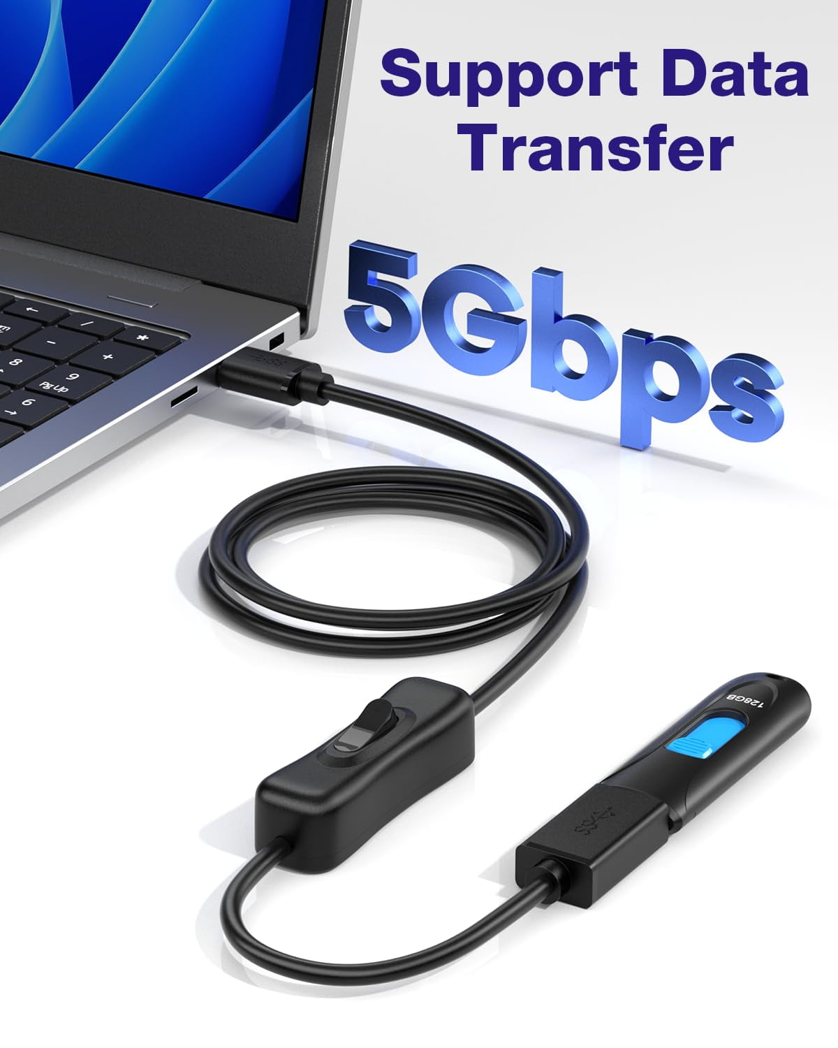 ASIASN-USB On Off Switch Cable [3.3ft, 2-Pack], USB 3.0 Extension Cable ...