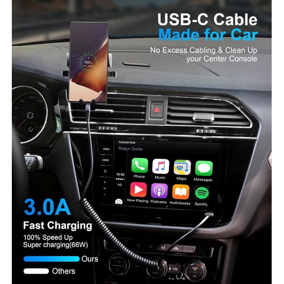 ASIASN-USB Type C Charger Cable Fast Charging [3FT+6FT], 2Pack Coiled USB A to USB C Charger Cable for Car Android Auto USB C Charger Cord, USBC Cable Compatible with iPhone 17/16/15/Samsung Galaxy S