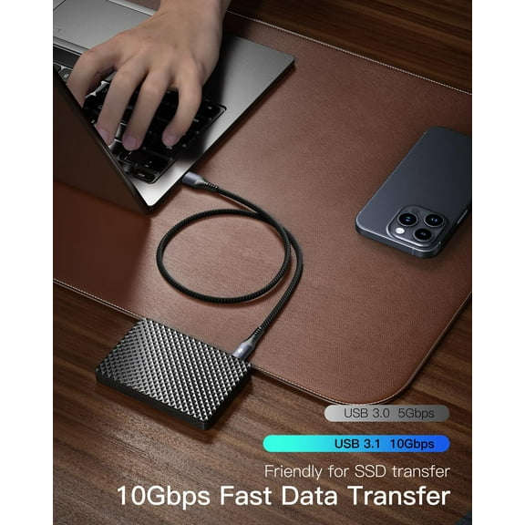 ASIASN-USB to USB C Cable 10Gbps (6ft, 2-Pack) USB 3.1 Gen 2 Data Transfer Cable for iPhone 17/16 Plus 17/16 Pro Max, Samsung Galaxy S25, Type C Charger Fast Charging for Carplay/Android Auto