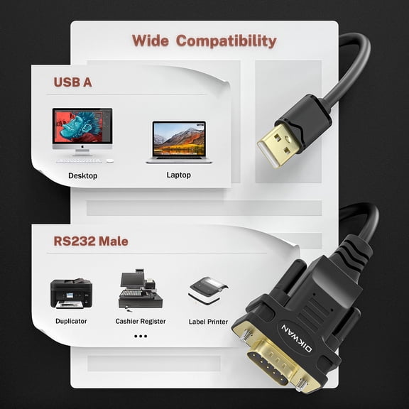ASIASN-USB to Serial Adapter, USB 2.0 to RS232 Serial DB9 Male 9-Pin Adapter Cable with FT232 Chip-6Feet. NOT Used for VGA Monitor.