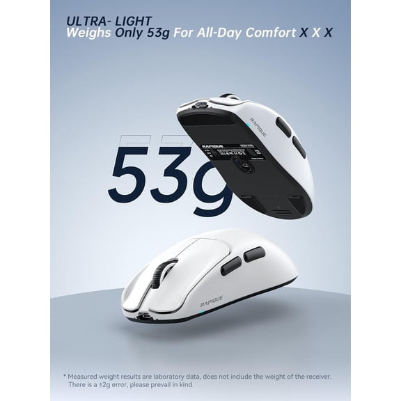 ASIASN-Ultra-Light Wireless Mouse 53 g Featherweight, Silent Click, Dual Mode Bluetooth 5.1 & 2.4 GHz, Side Buttons, USBC Recharge, 3-Speed DPI, for Desktop/Laptops/Computer/Mac/PC(White