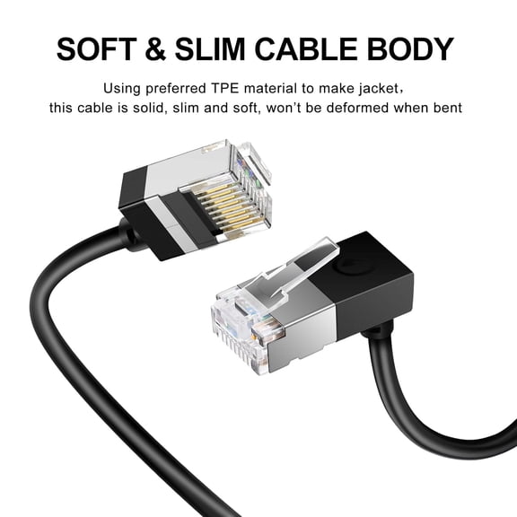 ASIASN-Ultra Thin Cat 6 Ethernet Cable 90 Downward Angle 30 Feet, Flexible & Slim Rj45 Cat 6a LAN Cord Gigabit Applicable for PC, Router, Windows (White)