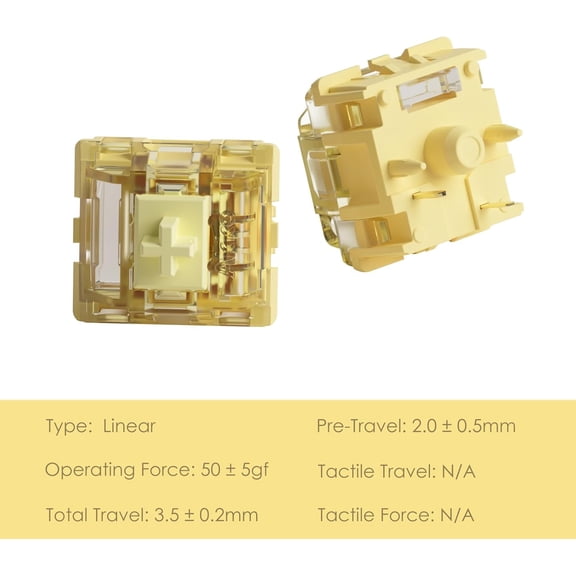 ASIASN-V5 Creamy Yellow Keyboard Switch with LED Diffuser for Mechanical Gaming Keyboard, 5-Pin 50gf Linear Lubed Switches (45pcs)