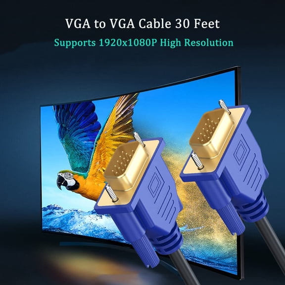 ASIASN-VGA to VGA Cable 30FT, VGA Cord HD15 Computer Monitor Cable 30Feet 1080P for PC Laptop TV Projector