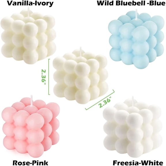 ASIASN-Valentine's Bubble Candles for Women, Floating Shelves Cube Shaped Scented Candles Square Candle Cool for Home Office Trendy Room Shelf Decor Aesthetic Bubble Candles Set (4 Pack)
